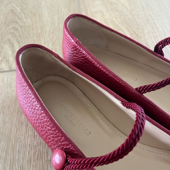 Lafayette 148 New York Grained Calfskin Red Leather Ballet Flats - Picture 4 of 12